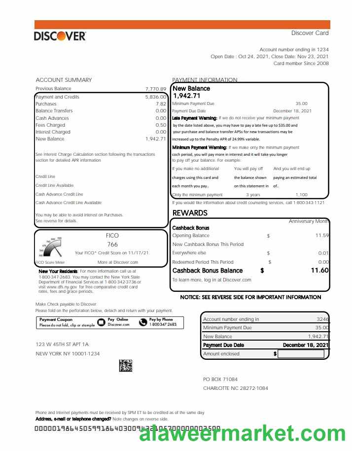 USA Discover bank statement template in Excel and PDF (.xls and .pdf file) format